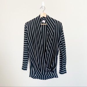 Wanna B Black and White Striped Open Front Sweater Blouse